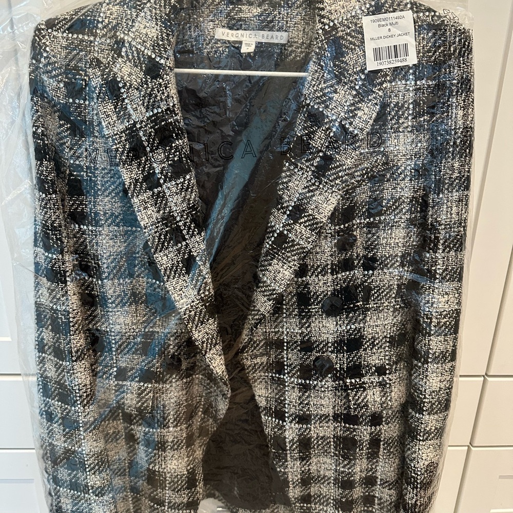 Veronica Beard Rhinestone Miller Plaid Tweed Dickey Jacket Size 8 worn once